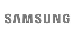 Logo of Samsung consumer electronics, grayscale 50%