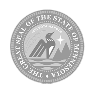 Logo seal of the State of Minnesota, featuring a stylized loon, 50% gray